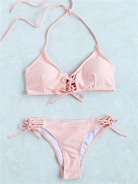 Shop Ladder Cutout Lace Up Bikini Set Online Shein Offers Ladder