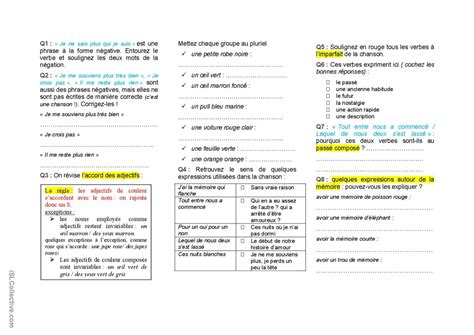 Jai La Mémoire Qui Flanche Couleur Français Fle Fiches Pedagogiques