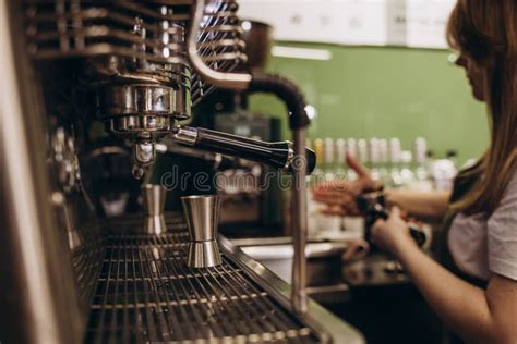 Italian Espresso Machine On A Counter In A Restaurant Dispensing