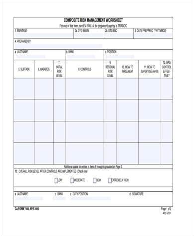 Free Sample Army Risk Assessment Forms In Pdf