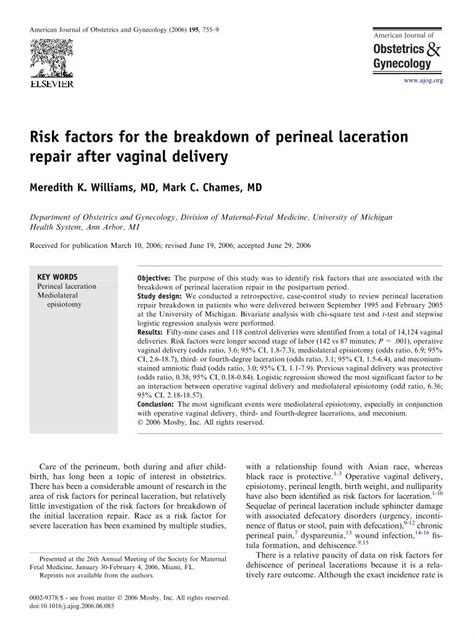 Pdf Risk Factors For The Breakdown Of Perineal Laceration Pdf