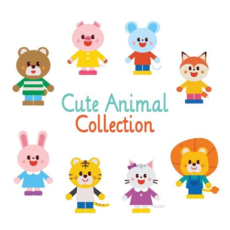 Premium Vector | Cute happy cartoon animals collection set