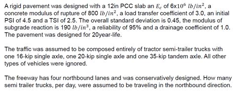 Solved A Rigid Pavement Was Designed With A In Pcc Slab An Chegg