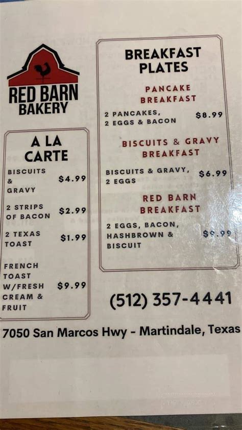 Red Barn Bakery Menu In Martindale Tx Order Delivery And Reviews