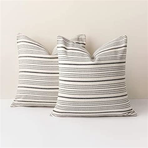 Sunlit Decorative Farmhouse Throw Pillow Case Set Of 2 Creamoff White With Charcoal Stripes