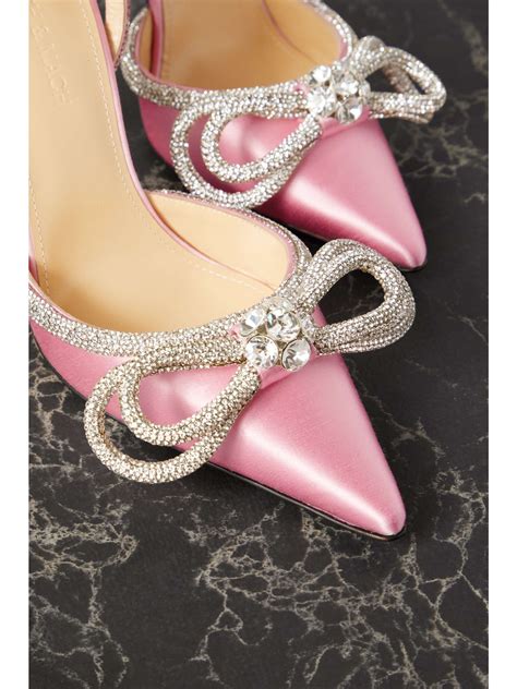 Double Bow Crystal Embellished Silk Satin Point Toe Pumps Mach Mach