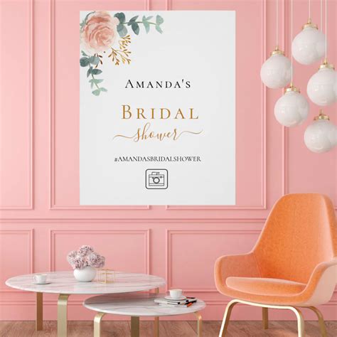 Bridal Shower Blush Rose Gold Floral Eucalyptus Poster Zazzle Bridal Shower Blush Roses Bridal