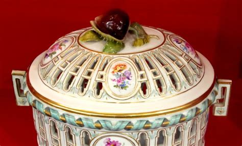 Antique Dresdenmeissen Porcelain Chestnut Basket Or Tureen