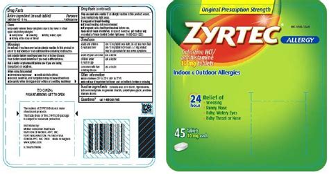 ZYRTEC Tablet Film Coated McNeil Consumer Healthcare Div McNeil PPC Inc