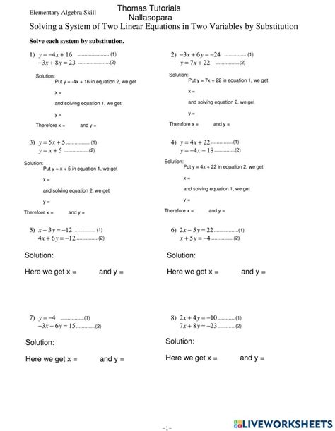 Linear Equations In 2 Variables Worksheet Live Worksheets Worksheets Library