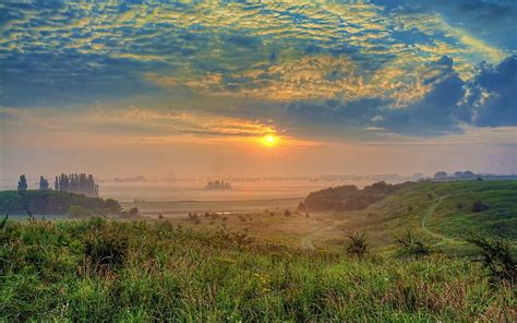 Simply Beautiful Fence Sun Grass Poppies Bonito Sunset Clouds