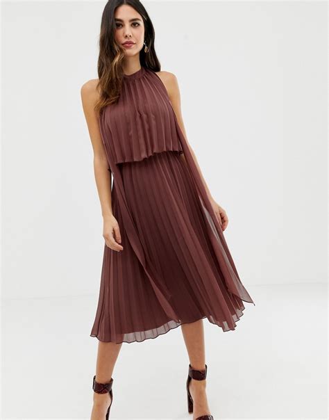 Asos Design Halter Tie Neck Midi Dress In Pleat 18 Asos Lookastic