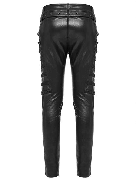 Black Gothic Punk Pu Leather Slim Fitted Pants For Men Devilnight Co Uk