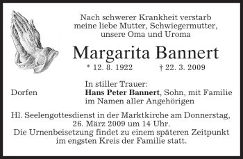 Traueranzeigen Von Margarita Bannert Trauer Merkur De