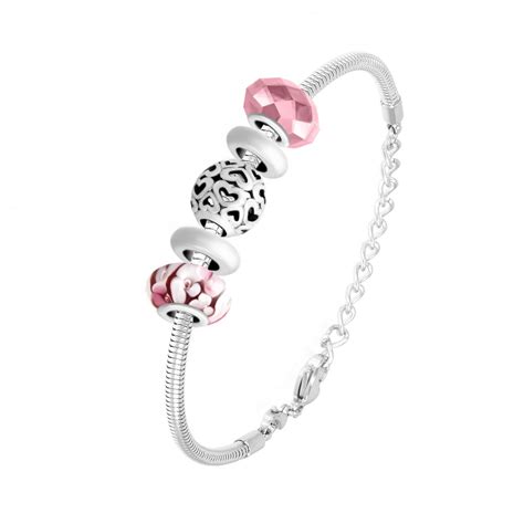 Bracelet De Charms Perles Roses Et Acier SoCharm