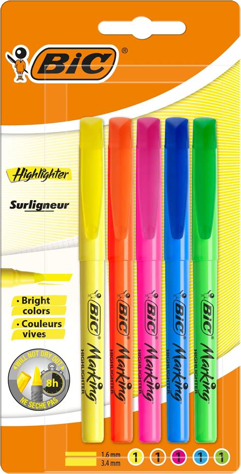 BIC Highlighter Grip Surligneurs Pointe Biseautée Couleurs Fluo