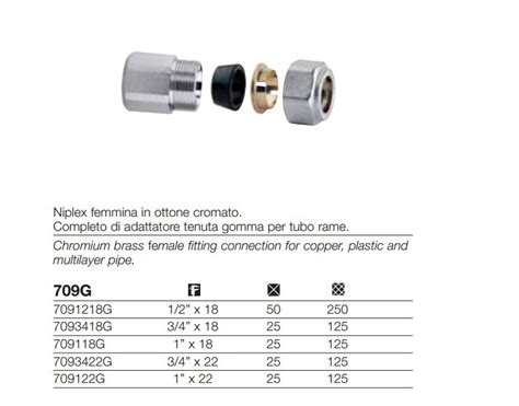 NIPLEX FEMMINA IN OTTONE CROMATO ARTECLIMA 3 4 24X19 CON ADATTATORE