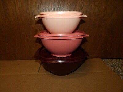 Tupperware CLASSIC SERVALIER BOWL SET Of 3 PINK CORAL MERLOT 5 25 8 11