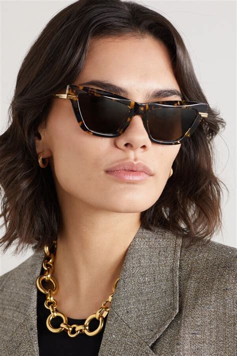 Bottega Veneta Cat Eye And Gold Tone Acetate Sunglasses Tortoiseshell