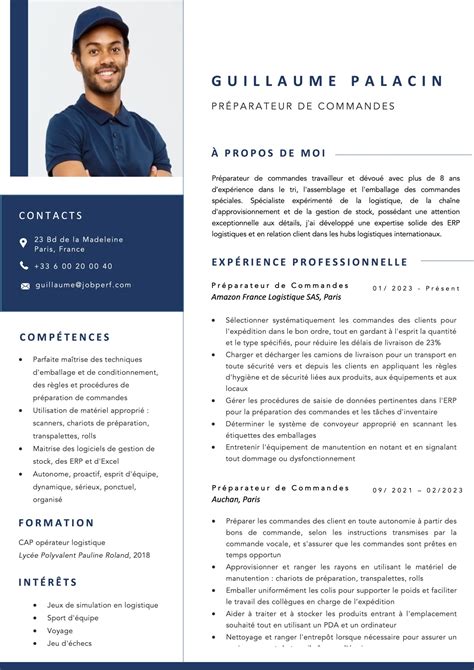 Exemple de CV Préparateur de Commandes JobPerf