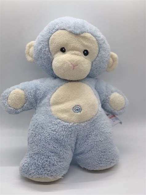 Aurora Baby Blue Monkey Plush Stuffed Animal Lovey Sewn Eyes Bean Bag