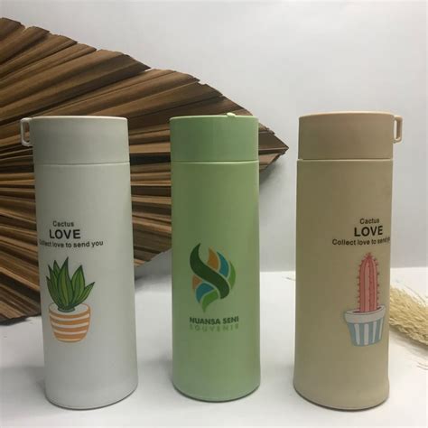 Jual Souvenir Botol Kaktus Tumbler Minum 400ml Termos Kaca Motif