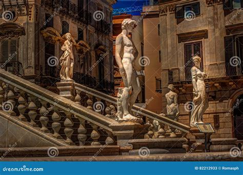 Famous Fountain Of Shame On Baroque Piazza Pretoria Palermo Sicily