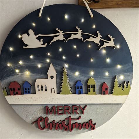 3D Lighted DIY Sign Project "Merry Christmas city lighted" 18" round ...