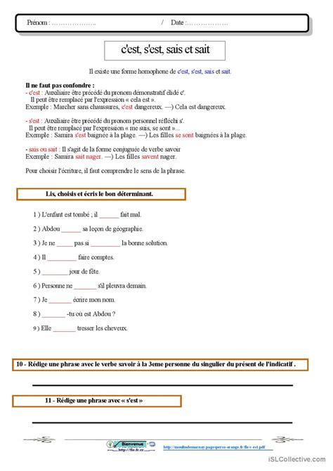 Les Formes Homophones Cest Sest … Français Fle Fiches Pedagogiques