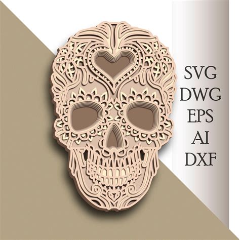 Sugar Skull Multilayer Svg Skull Mandala Cut File 3d Layer Plywood