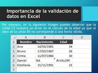 Validación de datos en excel PPT