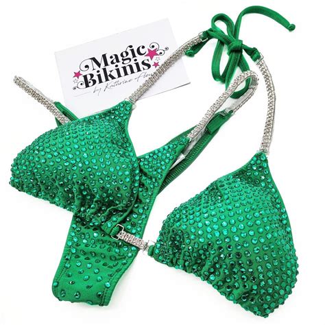 Competition Bikini No Npc Green Lycra With Connectors Magic Bikinis Custom Competition