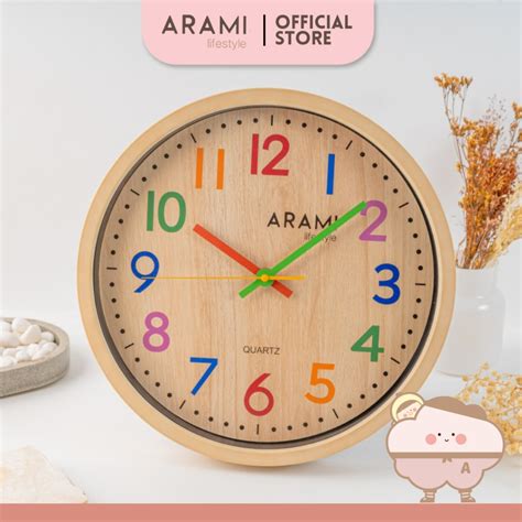 Jual ARAMI Wall Clock Colorful Wood Design Jam Dinding Besar Model