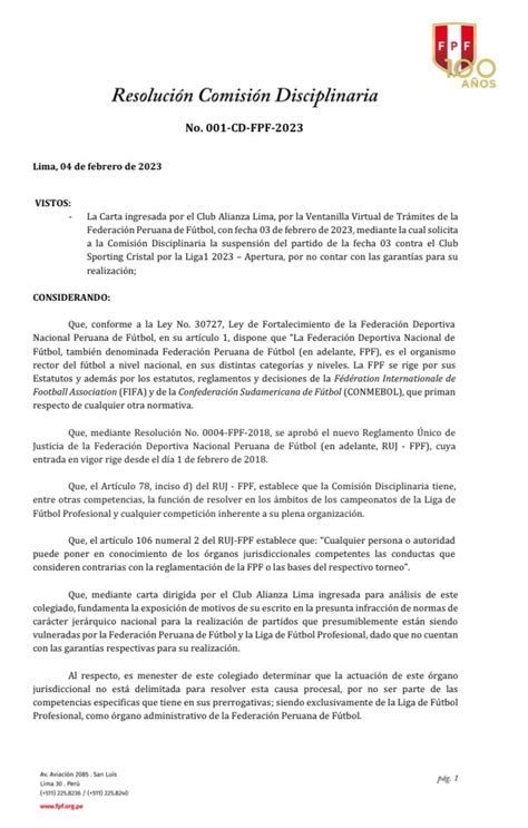 Alianza History 26 on Twitter La Comisión Disciplinaria de