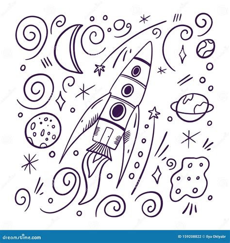 Dibujo Del Doodle Dibujado A Mano De Aventura Espacial Caricatura