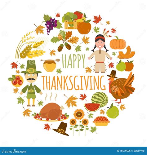 Thanksgiving Day Icon Set Flat Style Stock Vector Illustration Of