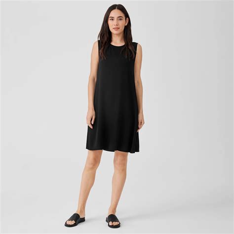 Silk Georgette Crepe Round Neck Dress Eileen Fisher