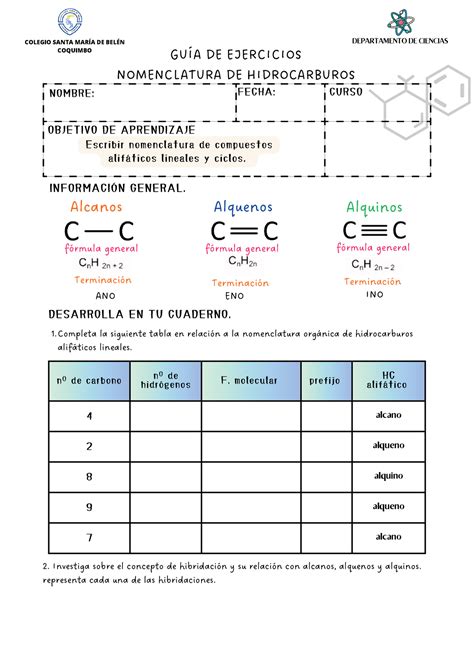 Gu A De Ejercicios Qu Mica Org Nica Alcanos Alquenos Alquinos F Rmula