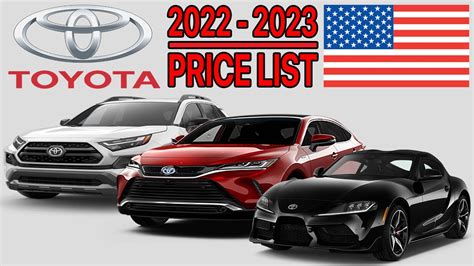 TOYOTA CAR PRICE LIST USA 2022 To 2023 YouTube