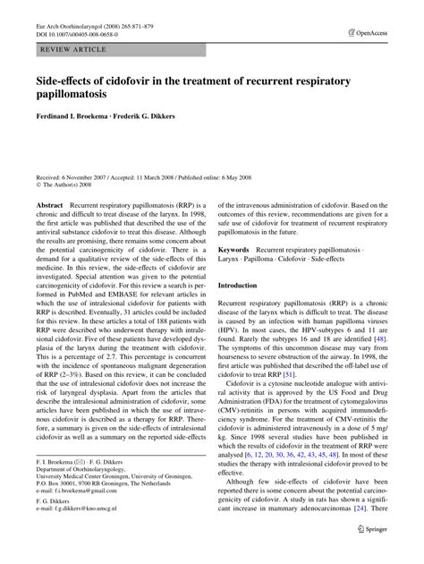 (PDF) Side effects of cidofovir in the treatment of recurrent ...