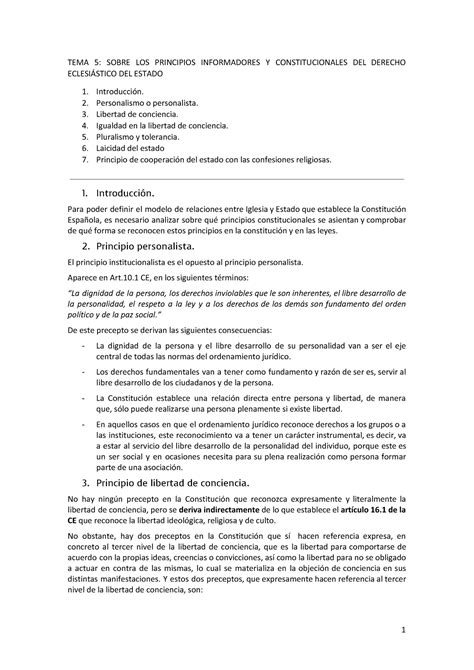 Derecho Eclasiastico Docx Tema Tema Sobre Los Principios