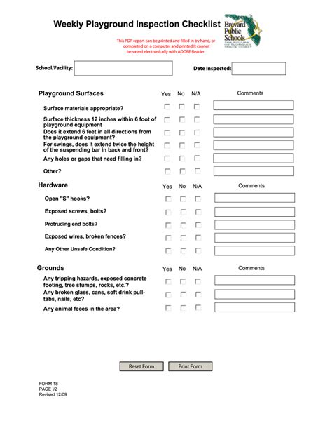 Weekly Playground Inspection Checklist