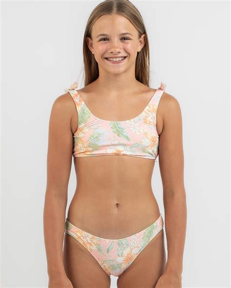 Shop Rip Curl Girls Always Summer Bikini Set In Shell Coral Fast