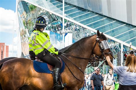 Mounted Metropolitan Police On Horseback Outside New Tottenham Hotspur