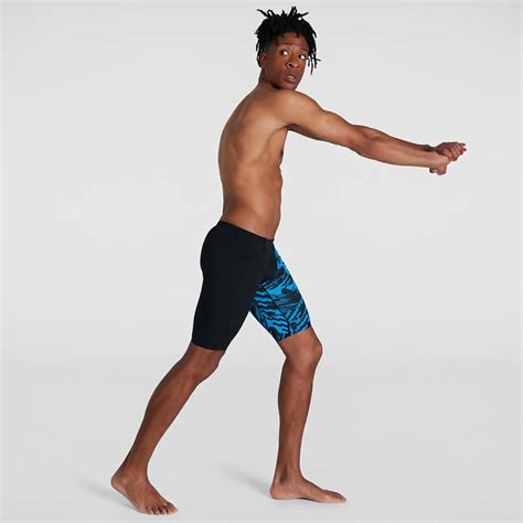 Speedo Mens Allover V Cut Jammer Blackblue Aqua Swim Supplies