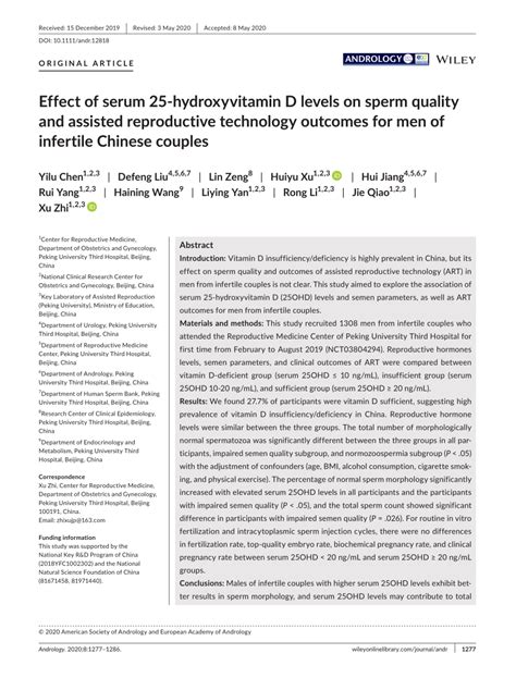 Pdf Effect Of Serum 25‐hydroxyvitamin D Levels On Sperm Quality And