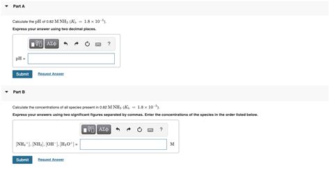 Solved Part A Calculate The PH Of 0 82 M NH3 Kb 1 8 X Chegg