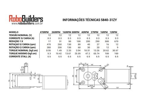 Motor Dc V Alto Torque Zy Escolha Rpm Robobuilders