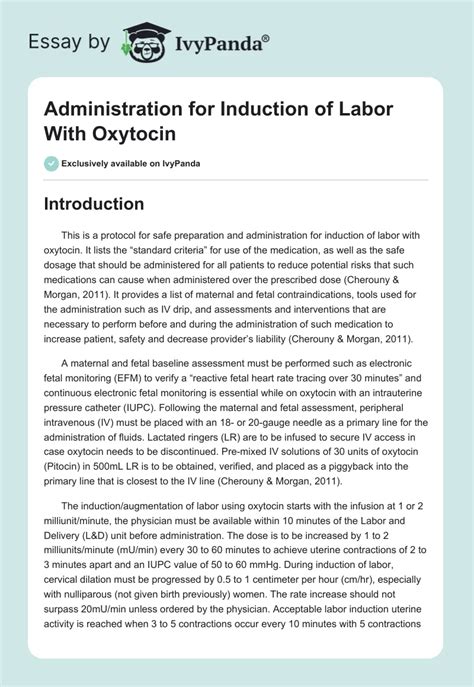 Induction Of Labor With Oxytocin Words Essay Example