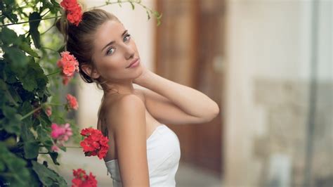 White Tops Bare Shoulders White Dress Smiling Tattoo Portrait